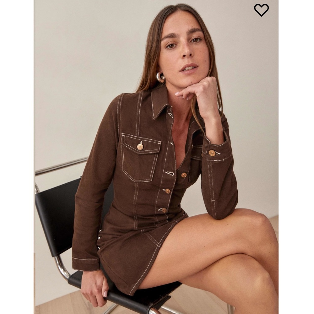 Reformation Newman Denim Dress in Cafe NWT 2